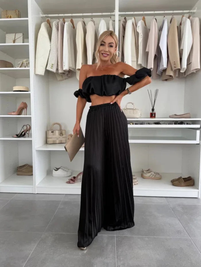 2025 moda estiva nuova donna elegante abito senza spalline casual tinta unita temperamento pantaloni elastici pieghevoli