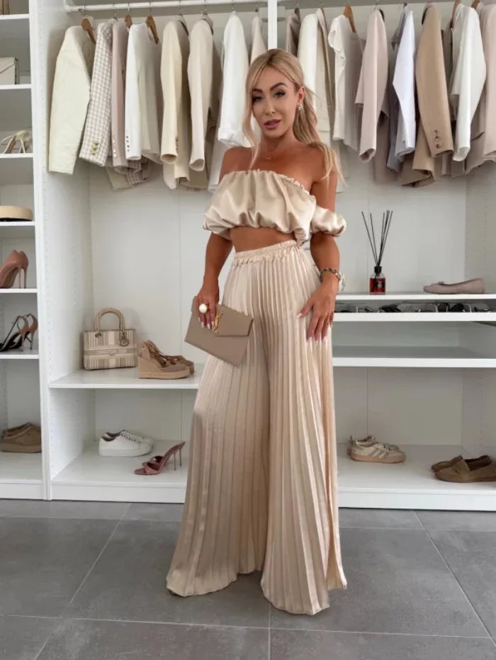 2025 moda estiva nuova donna elegante abito senza spalline casual tinta unita temperamento pantaloni elastici pieghevoli