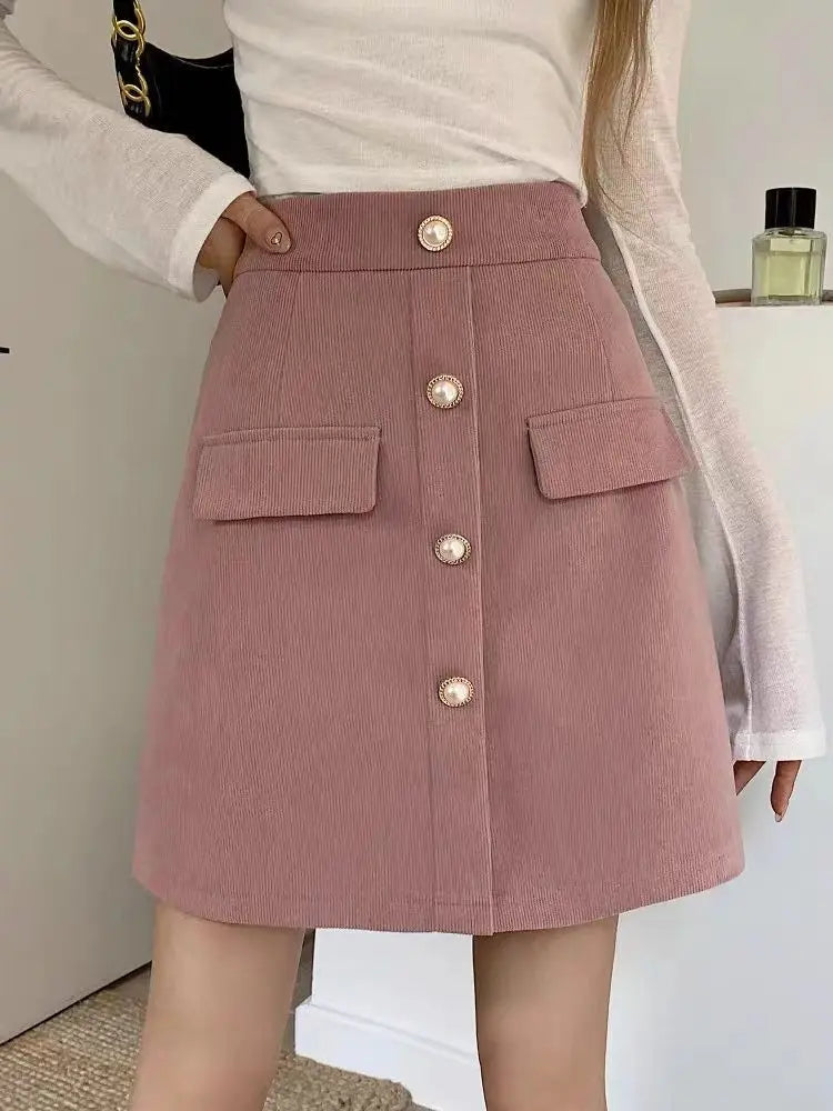 Gonna rosa a vita alta per le donne Primavera Autunno 2025 Nuova linea A per grasso Mm che copre la pancia e i glutei dimagranti Gonna corta