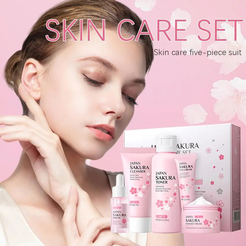 5/3 pz/set Sakura Set Per La Cura Della Pelle Crema Per Il Viso Siero Toner Detergente Per Il Viso Crema Solare Crema Per Gli Occhi Confezione Regalo Viso Set Per La Cura Della Pelle Prodotto