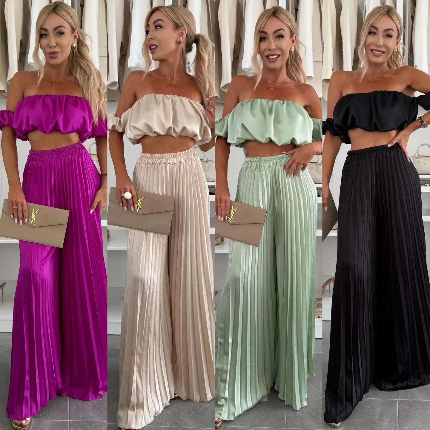 2025 moda estiva nuova donna elegante abito senza spalline casual tinta unita temperamento pantaloni elastici pieghevoli
