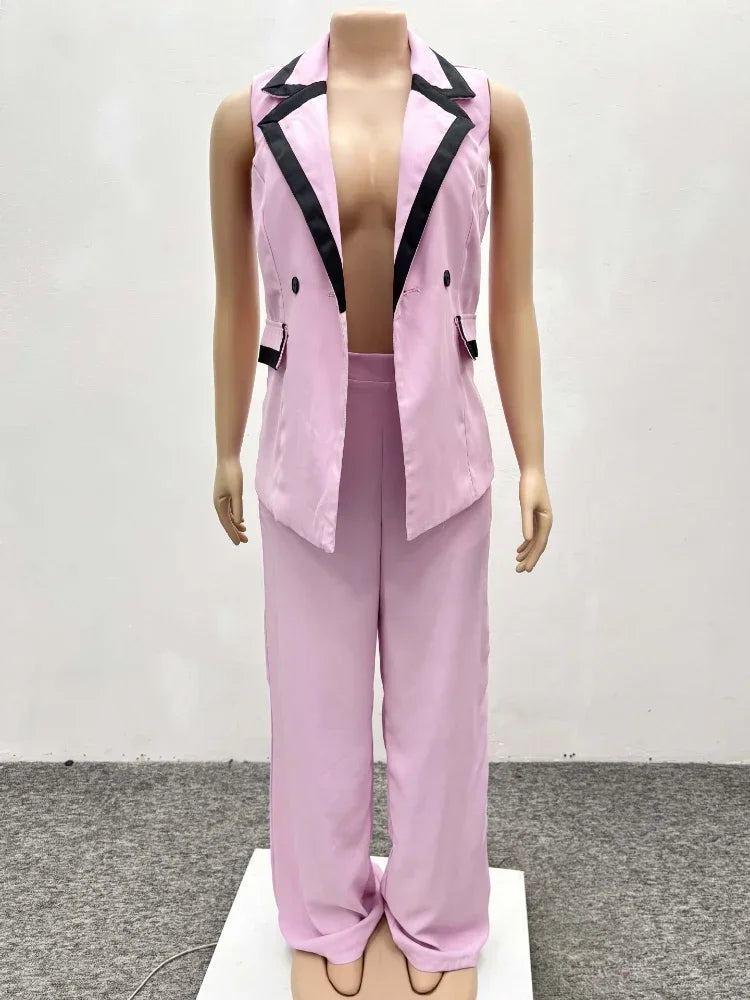 Abito da donna da ufficio con blocco colore elegante stile moda da donna Gilet senza maniche Pantaloni a gamba larga Set da 2 pezzi 2025 Nuovo in estate