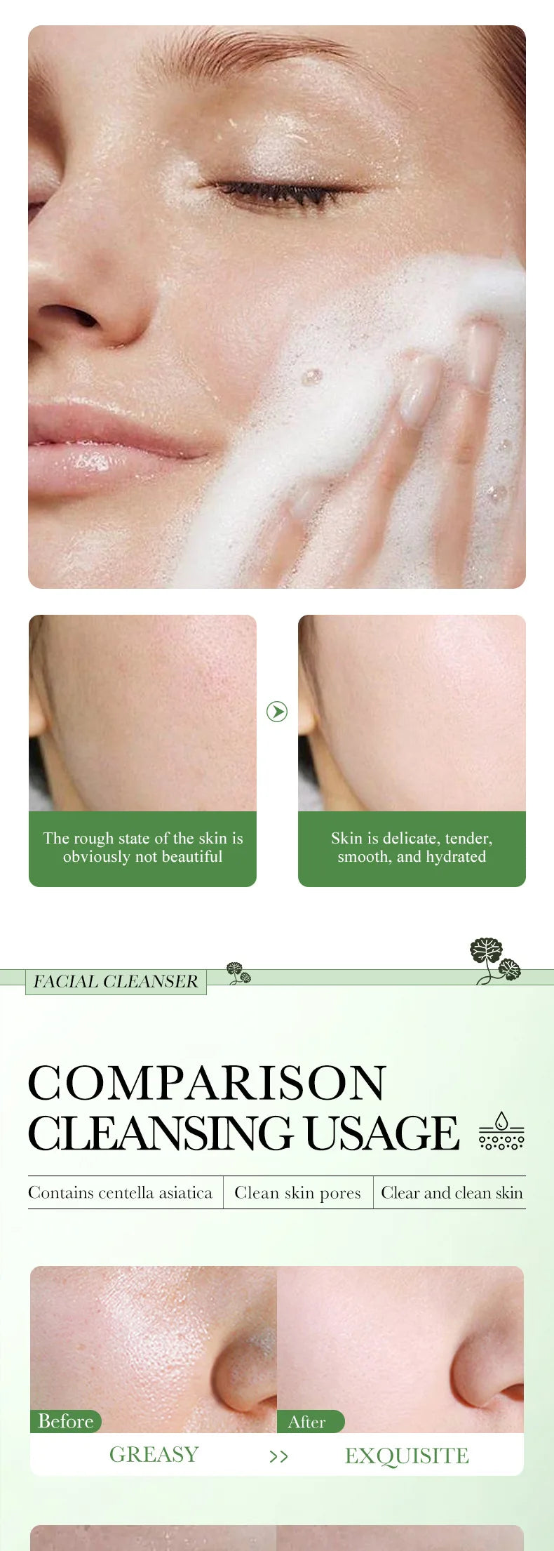 BIOAQUA Centella Asiatica Detergente viso Idratante Controllo olio Pulizia viso Schiuma detergente viso Detergente viso Cura della pelle