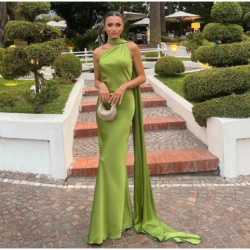 Elegante nastro solido Abito da donna con scollo all'americana con spalle scoperte Senza maniche Backless Slim Abiti lunghi femminili 2025 Estate New Chic Lady Robe
