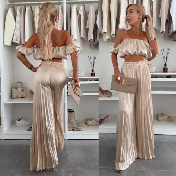 2025 moda estiva nuova donna elegante abito senza spalline casual tinta unita temperamento pantaloni elastici pieghevoli