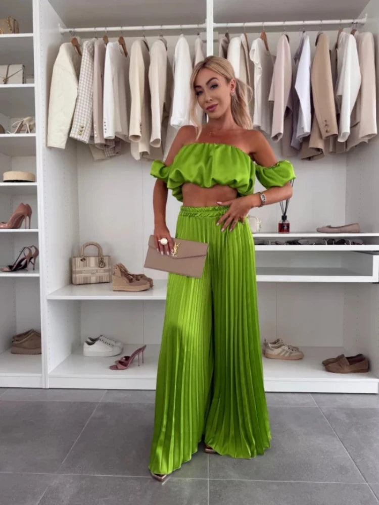 2025 moda estiva nuova donna elegante abito senza spalline casual tinta unita temperamento pantaloni elastici pieghevoli