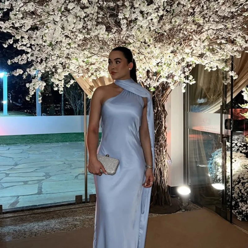 Elegante nastro solido Abito da donna con scollo all'americana con spalle scoperte Senza maniche Backless Slim Abiti lunghi femminili 2025 Estate New Chic Lady Robe