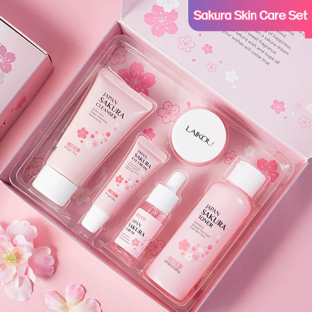 5/3 pz/set Sakura Set Per La Cura Della Pelle Crema Per Il Viso Siero Toner Detergente Per Il Viso Crema Solare Crema Per Gli Occhi Confezione Regalo Viso Set Per La Cura Della Pelle Prodotto