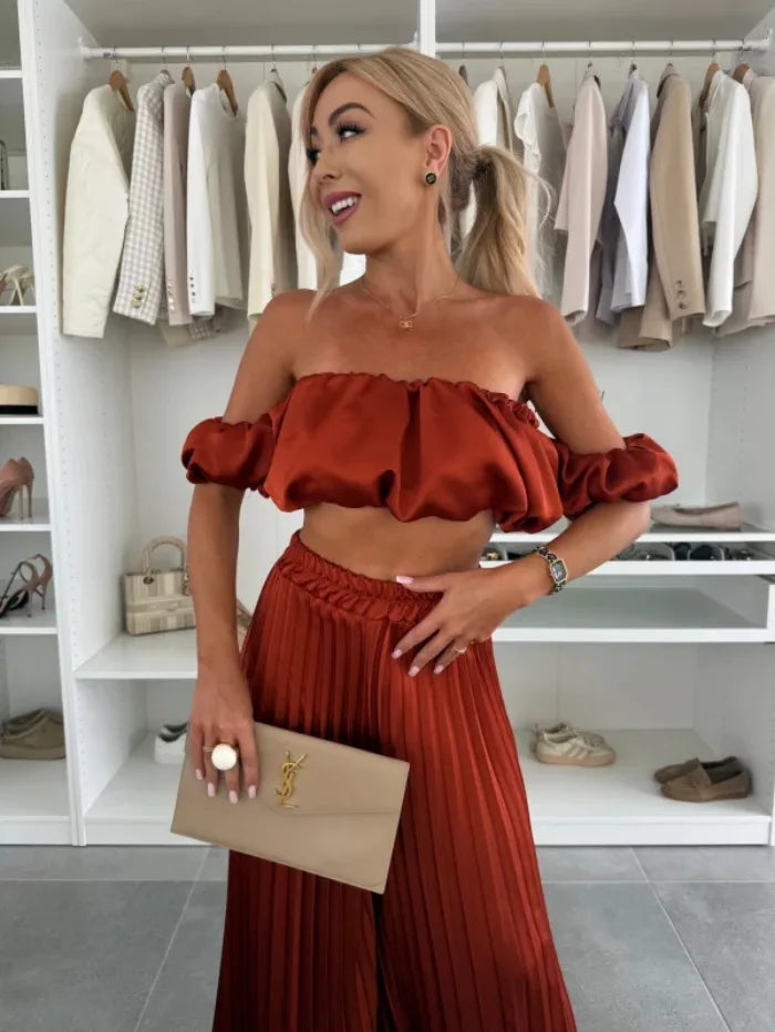 2025 moda estiva nuova donna elegante abito senza spalline casual tinta unita temperamento pantaloni elastici pieghevoli