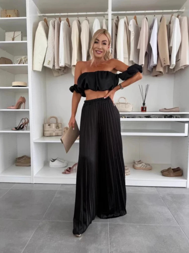 2025 moda estiva nuova donna elegante abito senza spalline casual tinta unita temperamento pantaloni elastici pieghevoli