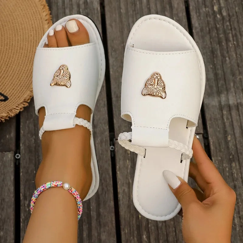 2025 Nuove scarpe da donna Pantofole piatte incrociate a testa quadrata Infradito semplici estive Le donne indossano pantofole Pantofola da spiaggia Femme