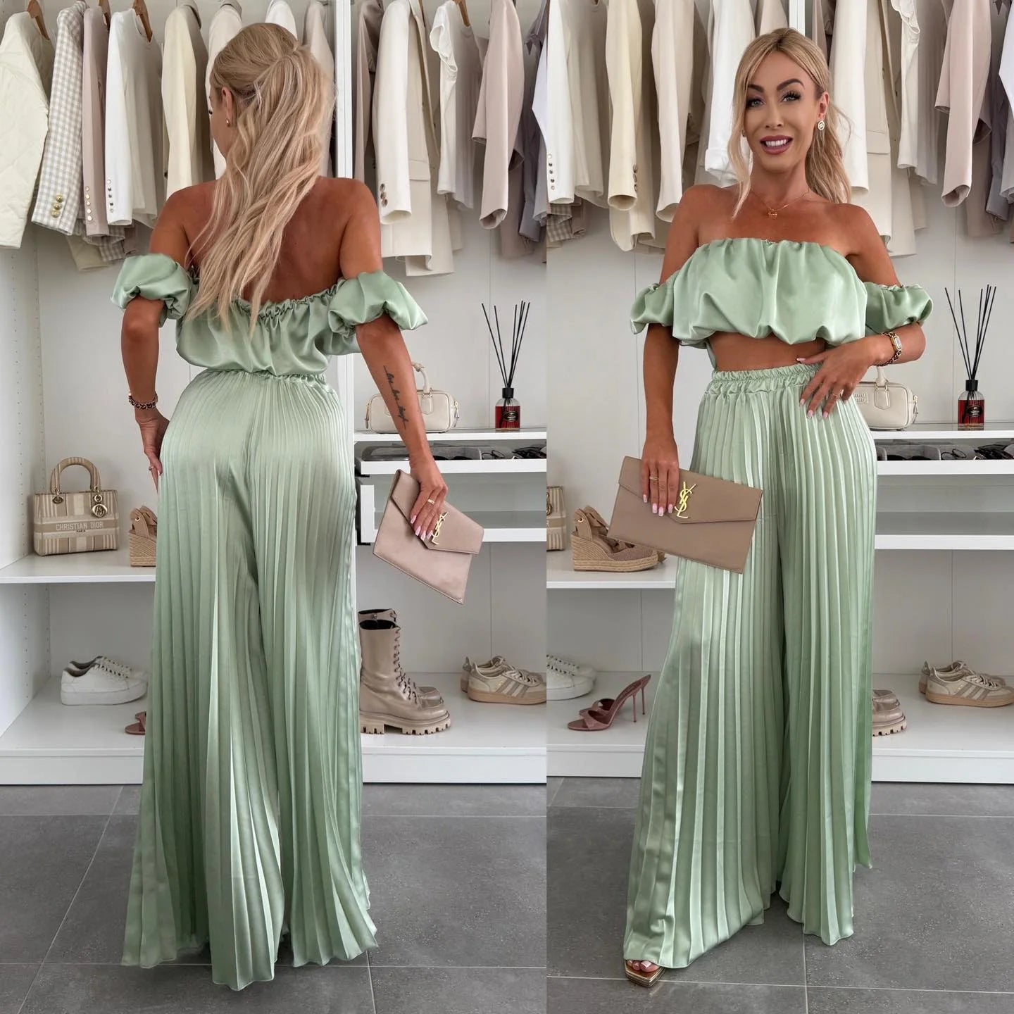 2025 moda estiva nuova donna elegante abito senza spalline casual tinta unita temperamento pantaloni elastici pieghevoli