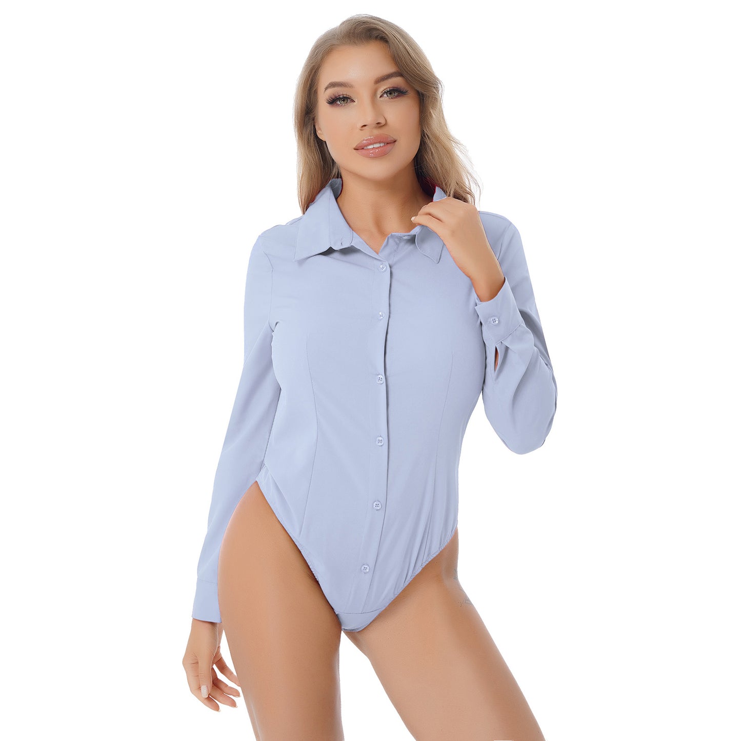 Camicia per il corpo da donna Divise da lavoro per signora da ufficio Camicette bianche Abiti slim Camicia OL a maniche lunghe Body Camicia da lavoro di facile manutenzione