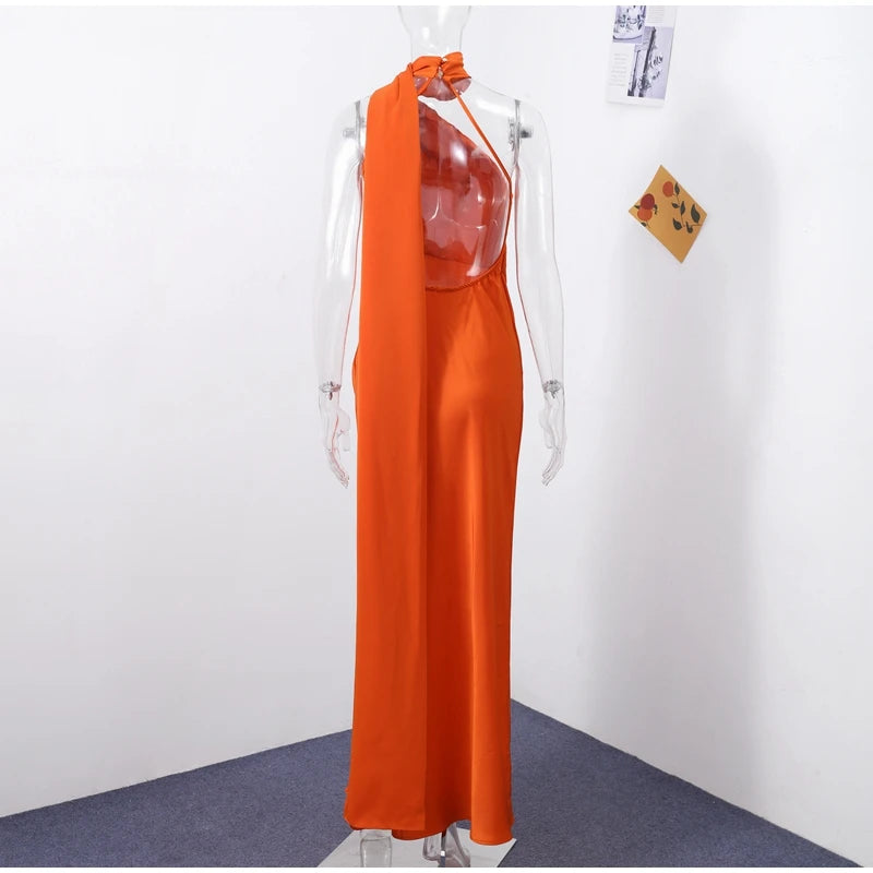 Elegante nastro solido Abito da donna con scollo all'americana con spalle scoperte Senza maniche Backless Slim Abiti lunghi femminili 2025 Estate New Chic Lady Robe