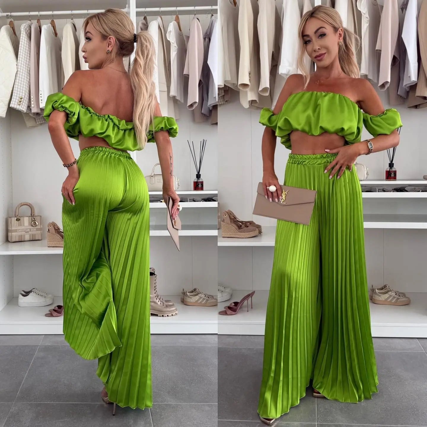2025 moda estiva nuova donna elegante abito senza spalline casual tinta unita temperamento pantaloni elastici pieghevoli