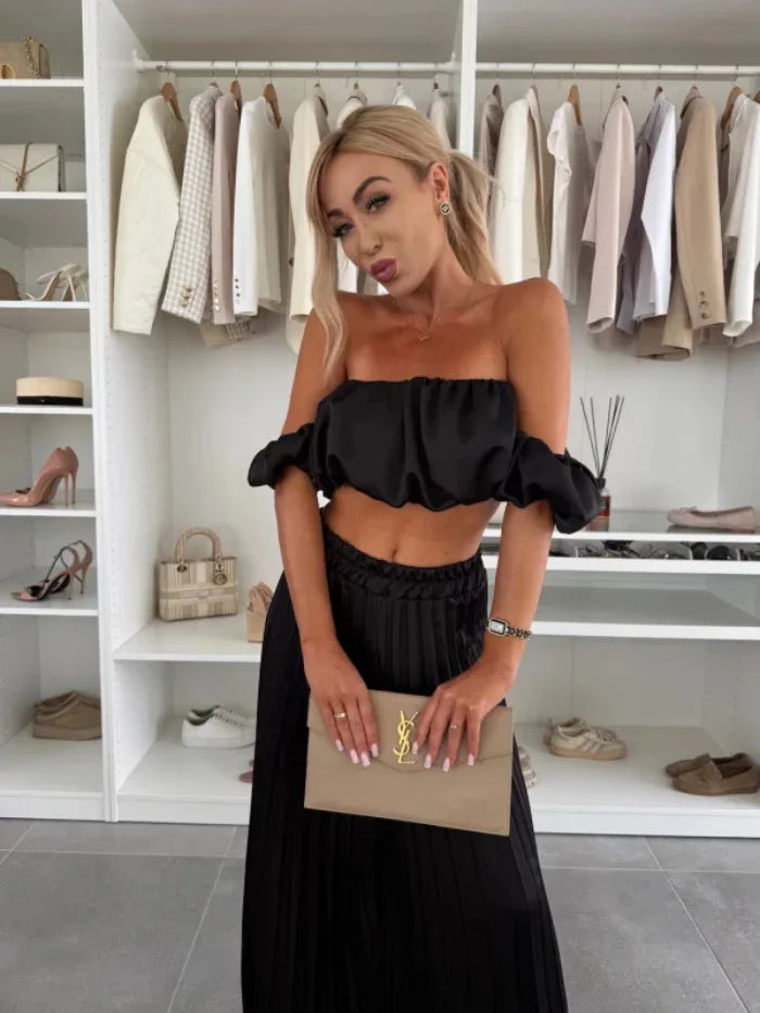 2025 moda estiva nuova donna elegante abito senza spalline casual tinta unita temperamento pantaloni elastici pieghevoli